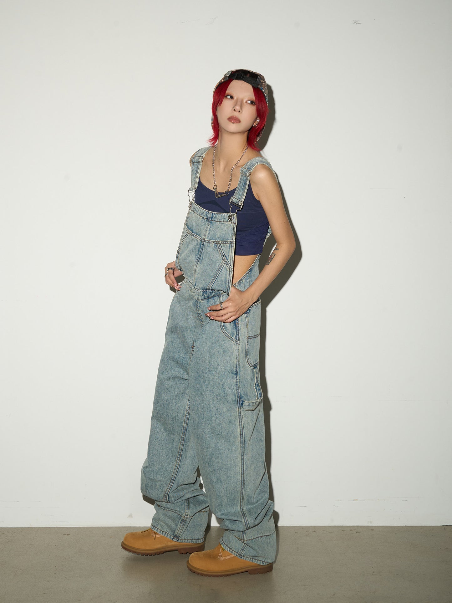 Washed Wide Leg Denim Overalls NA9079