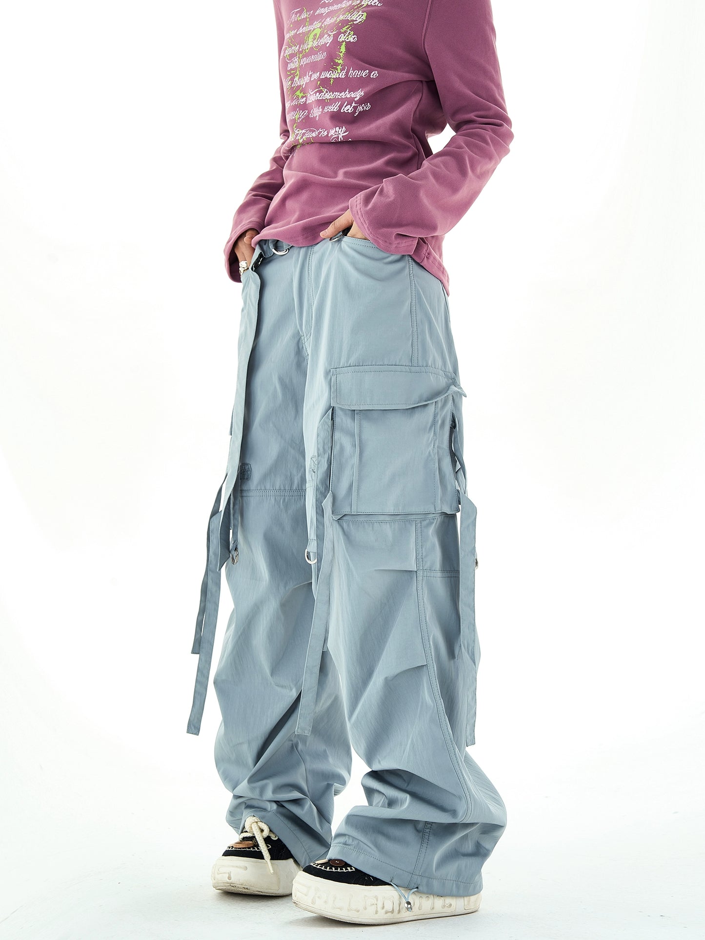 Multi Pocket Waterproof Wide-Leg Straight Paratrooper Pants NA2953