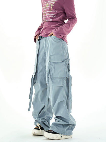 Multi Pocket Waterproof Wide-Leg Straight Paratrooper Pants NA2953