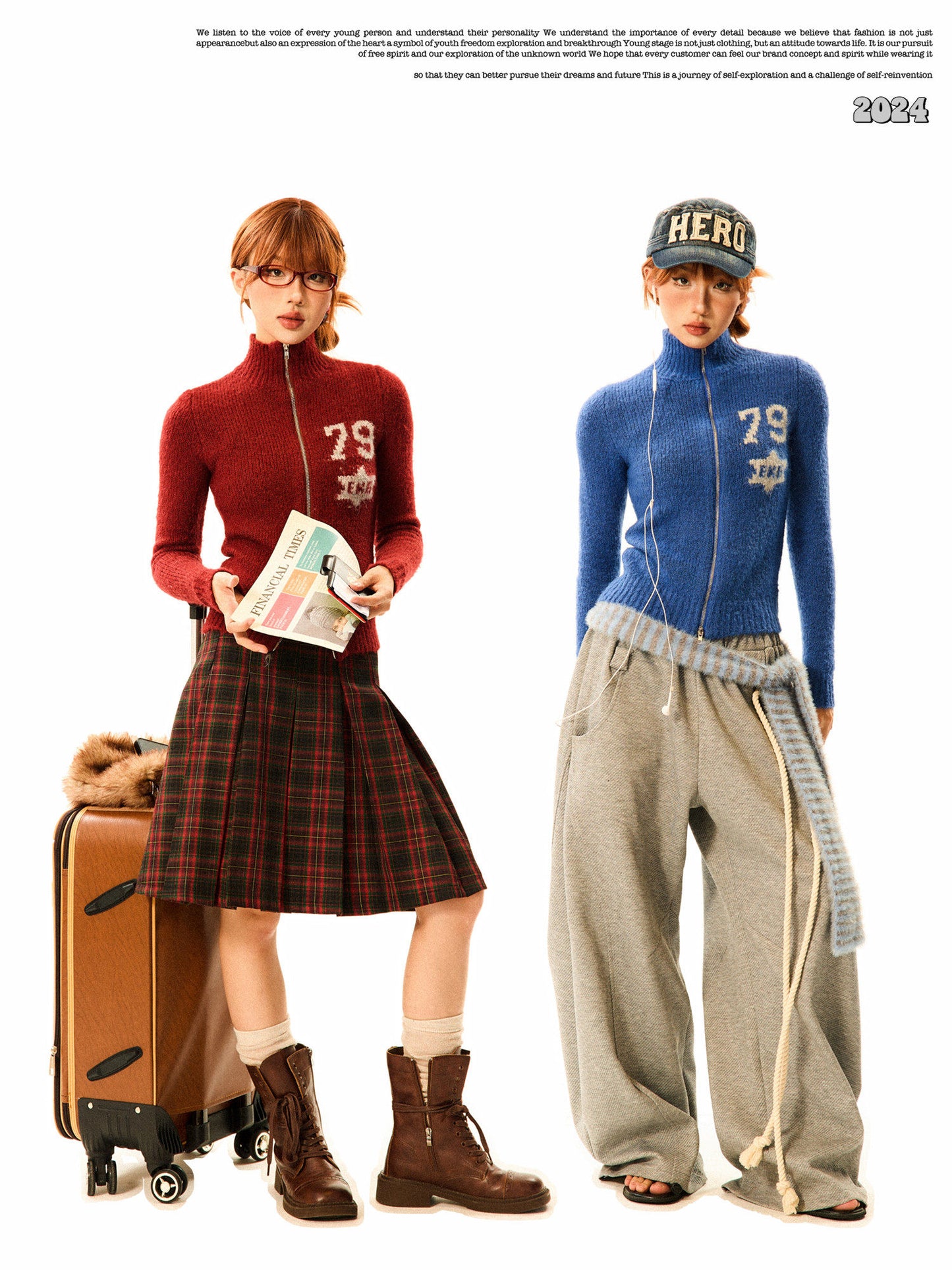 Number Patch Knit Zipper Stand Neck Cardigan NA9359