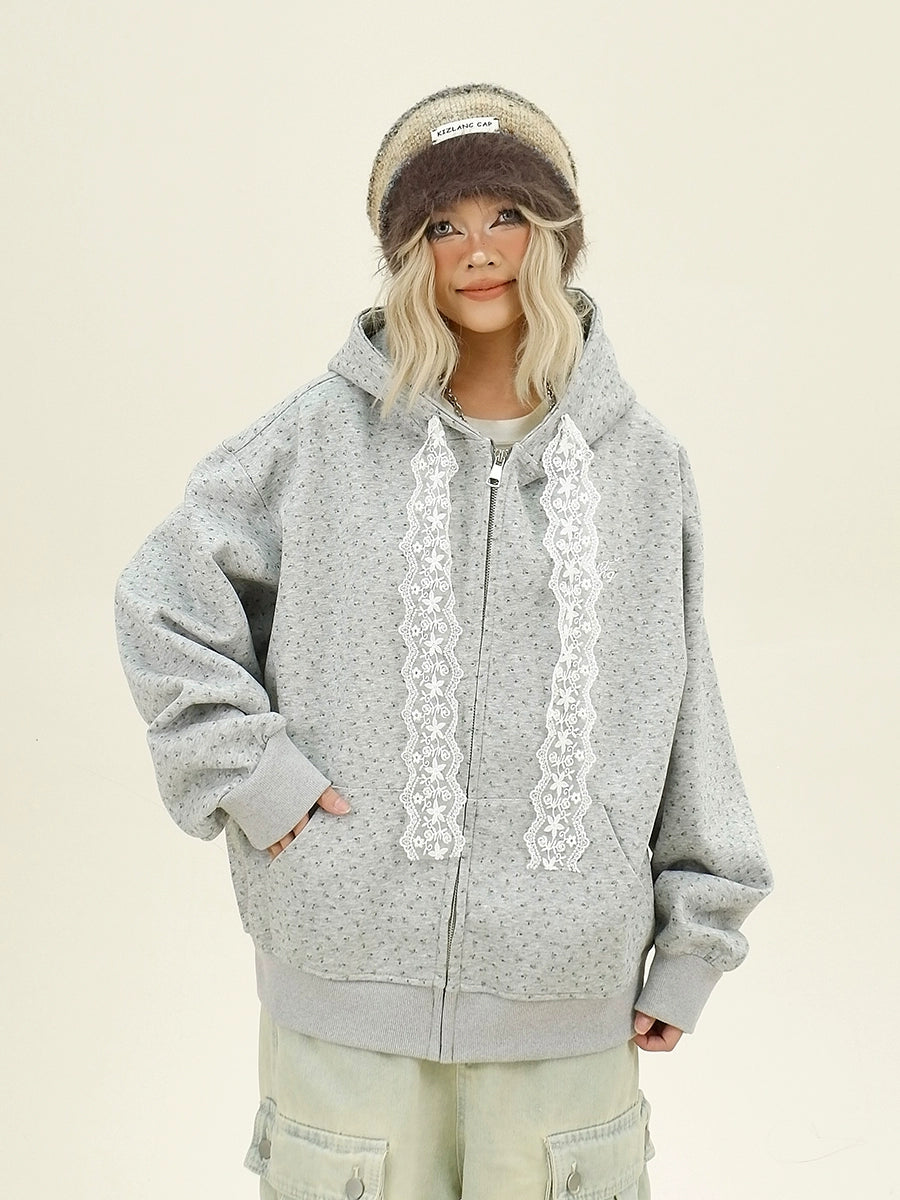 All-Over Floral Print Oversize Zipper Hoodie NA6339