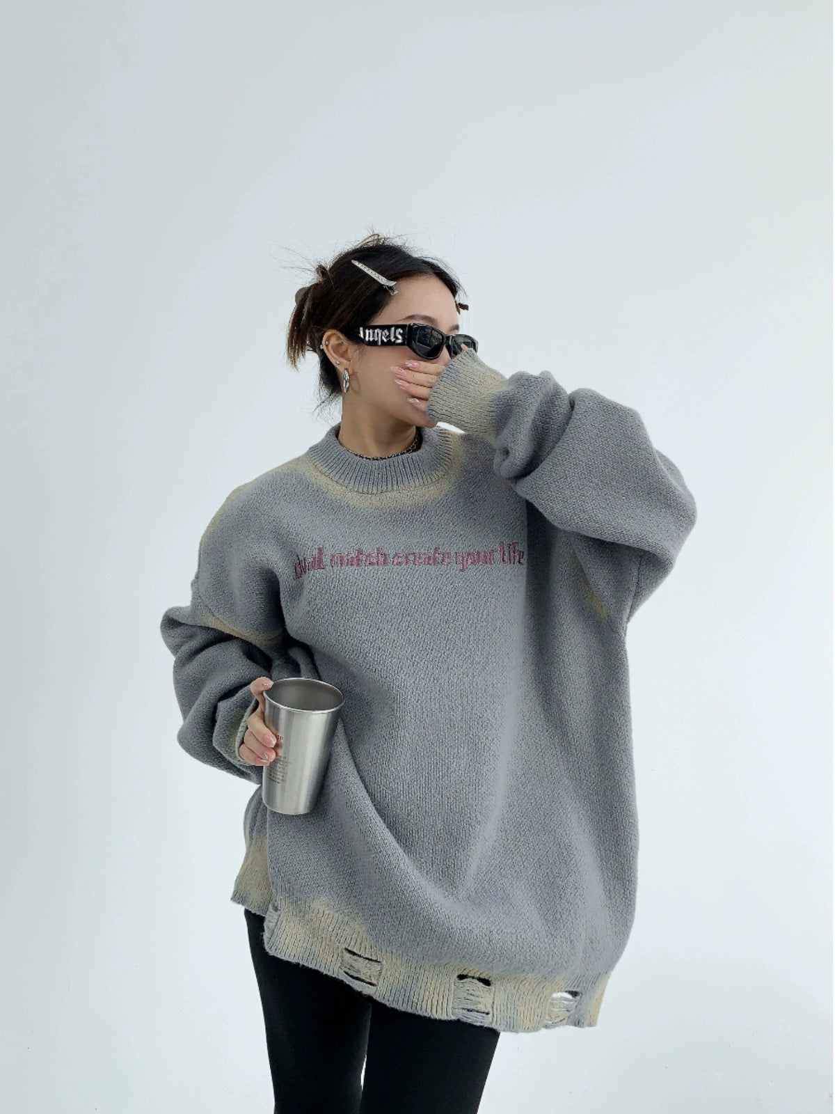 Thick Embroidery Oversized Pullover Knit Sweater NA2822