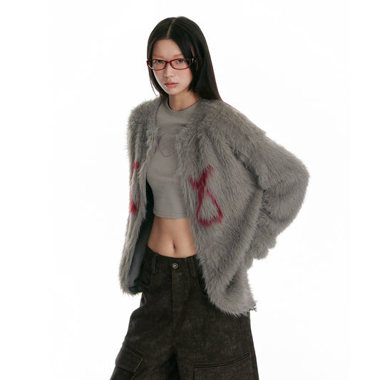 Fuzzy Soft Jacquard Zipper Knit Cardigan  NA7084