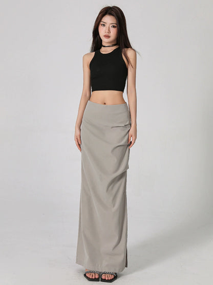 Low Waist Pleated Cross Long Skirt NA4564