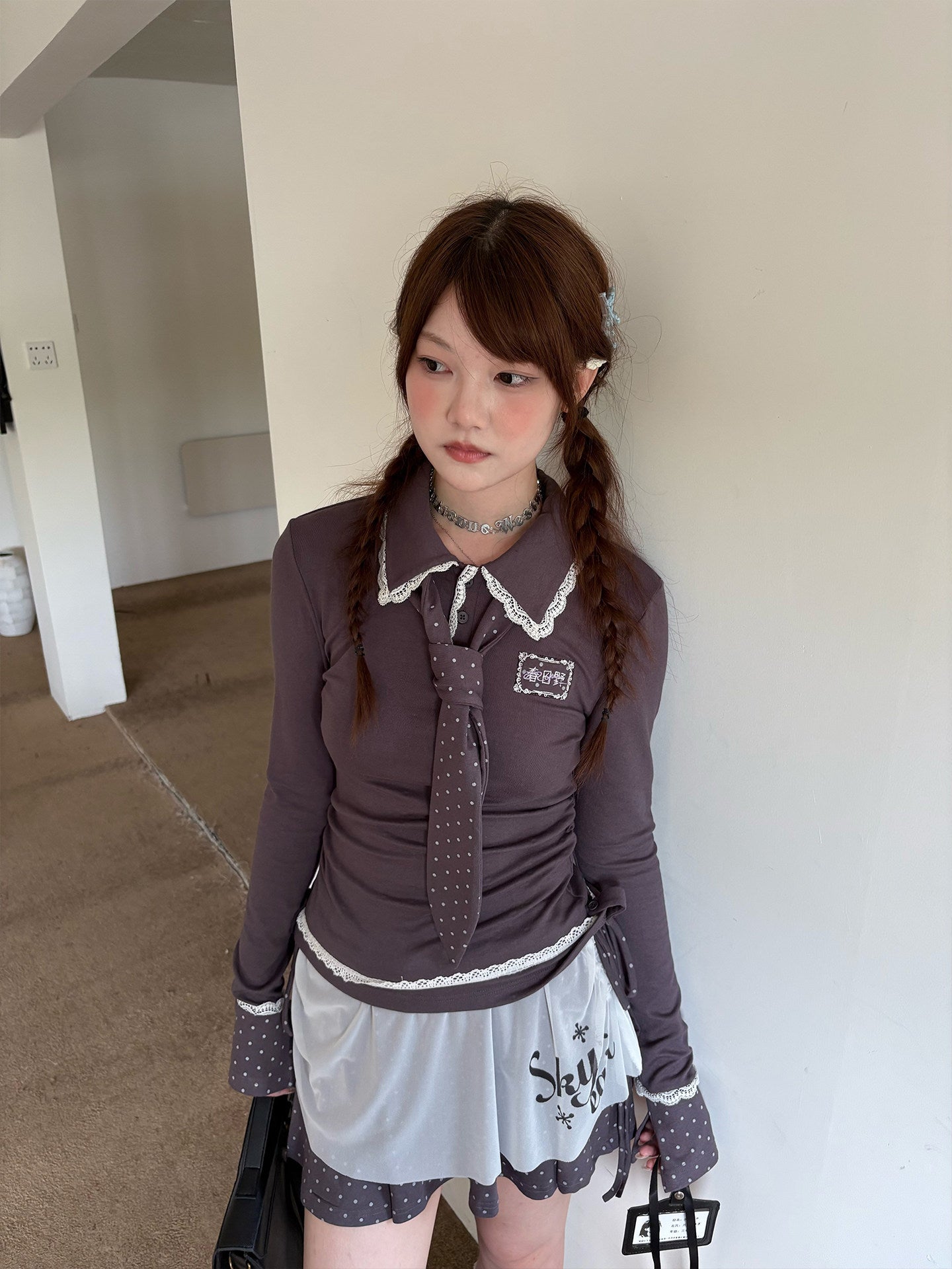 Lace Patchwork Splice Long Sleeve Shirt NA9256