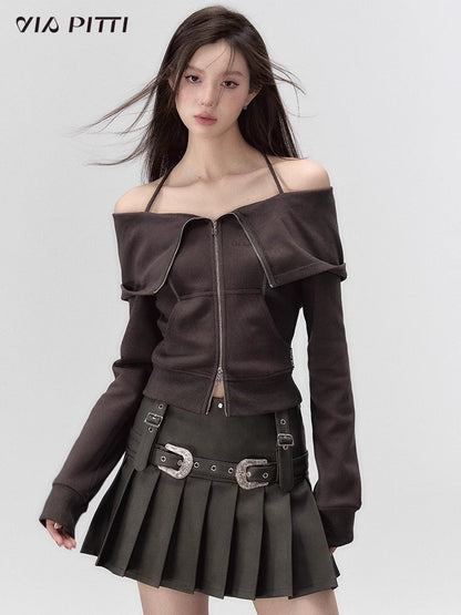 PU Leather Metal Belt Short Skirt NA5020