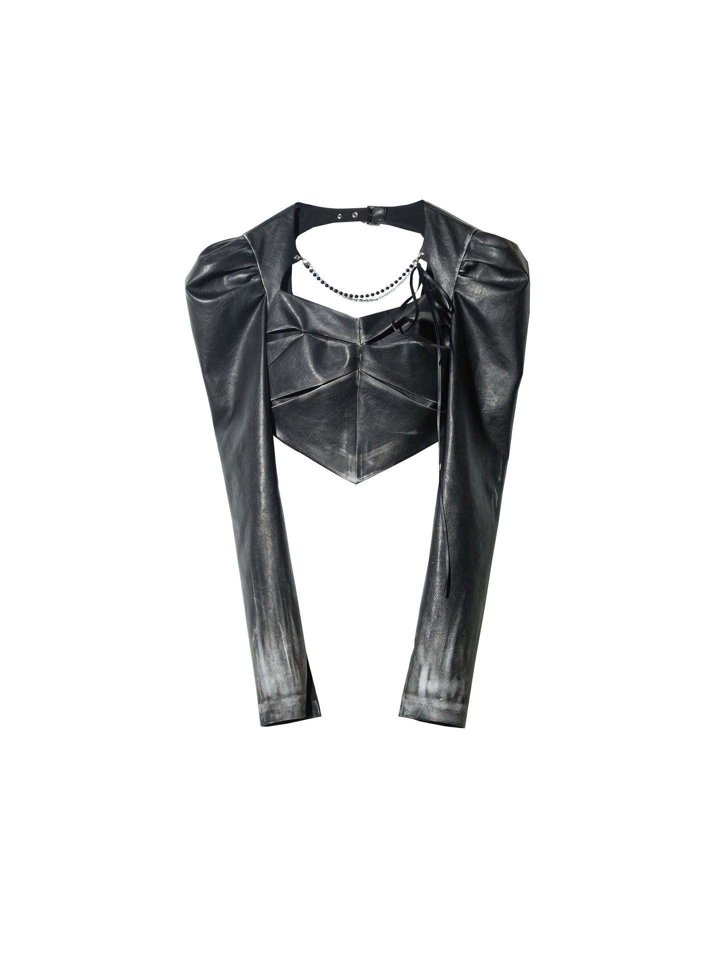 Chain Decoration Gradient PU Leather Short Jacket NA5154