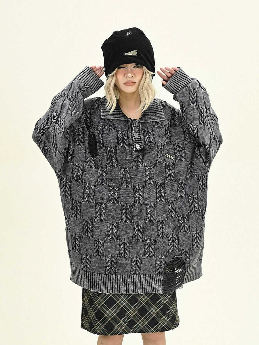 Oversize POLO Collor Knit Sweater NA6264