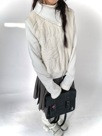 Fleece Embroidery Asymmetrical Zipper Jacket NA9263