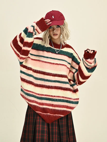 Stripe Oversize Crewneck Knit Sweater NA6388