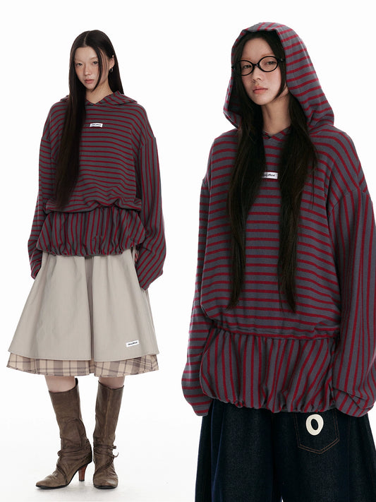 Striped Contrast Pullover Hoodie NA7133