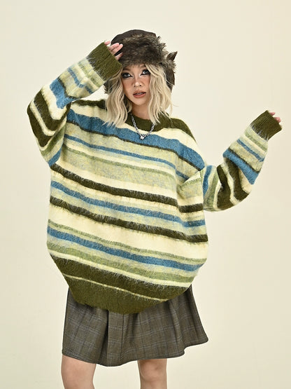 Stripe Oversize Crewneck Knit Sweater NA6388