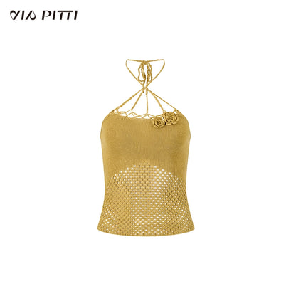 Mesh Hanging Neck Tank Top NA4718