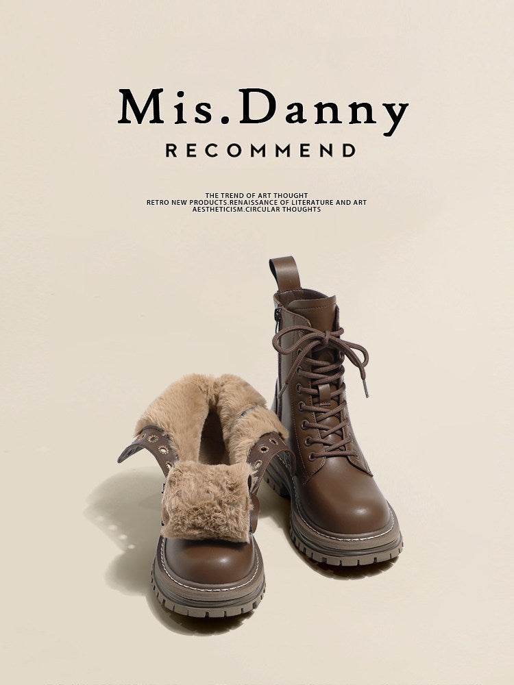 Fake Fur-Lined Lace-Up Boots NA8665