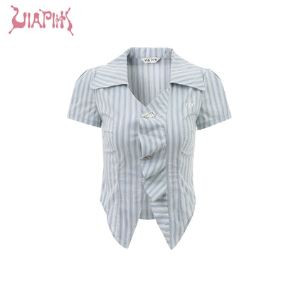 Pleated Slim Fit Striped Short Sleeve Shirt NA4790