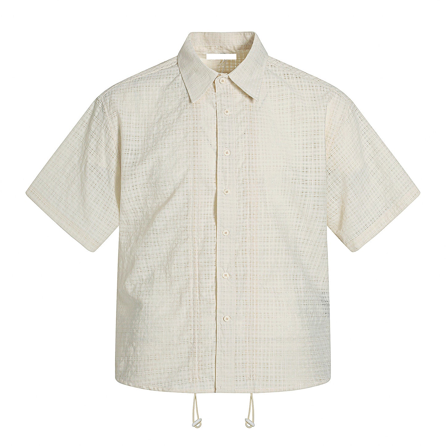 Ruffle Sheer Check Drawstring Hollow Short Sleeve Shirt NA9069