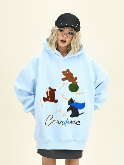 Fleece Cartoon Bear Print Hoodie NA6295