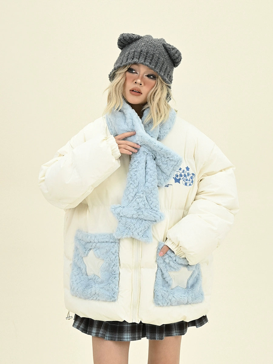 Star Pattern Shawl Collar Puffer Jacket NA6443