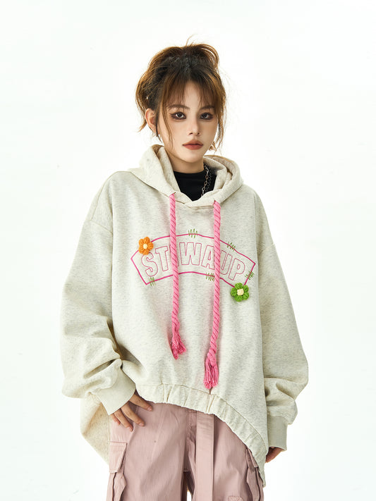 Flower and Letter Embroidery Hoodie NA2942