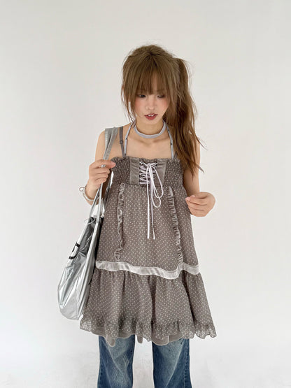 Polka Dot Patchwork Spaghetti Strap Dress NA9240