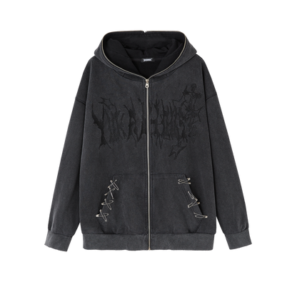 Cat Ear Safety Pin Oversize Zipper Hoodie NA8929