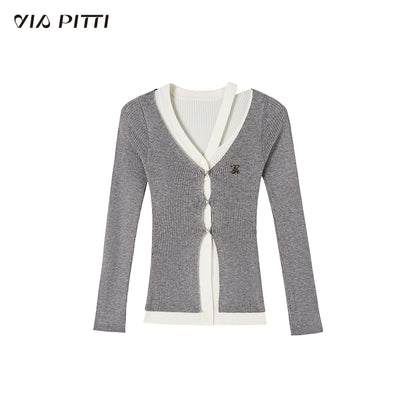 Fake Layered Long Sleeve Knit Cardigan NA5120