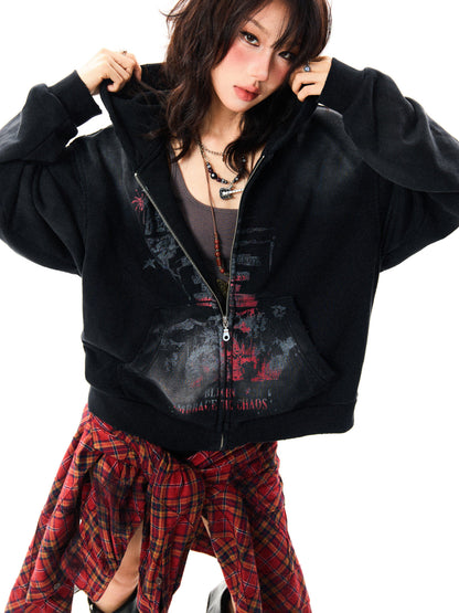 Paint Splash Graphic Print Oversize Zipper Hoodie NA9436