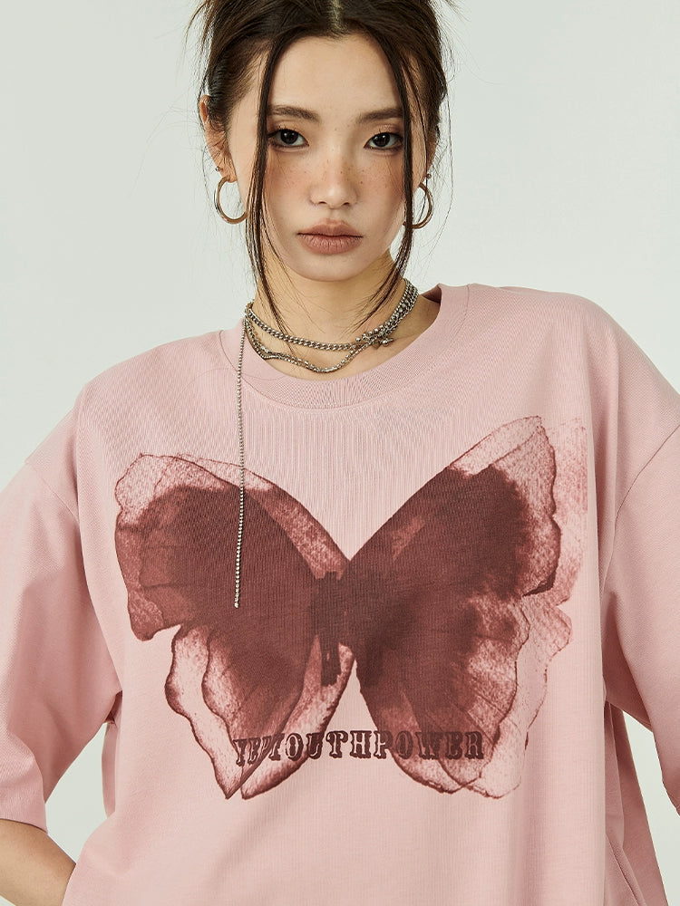 Butterfly Print Oversize Short Sleeve T-Shirt NA2649