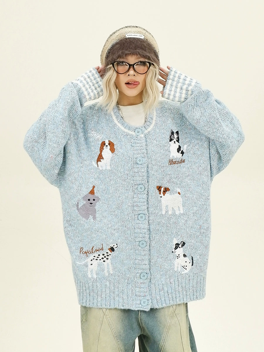 Little Dog Knit Oversize Knit Cardigan NA6338