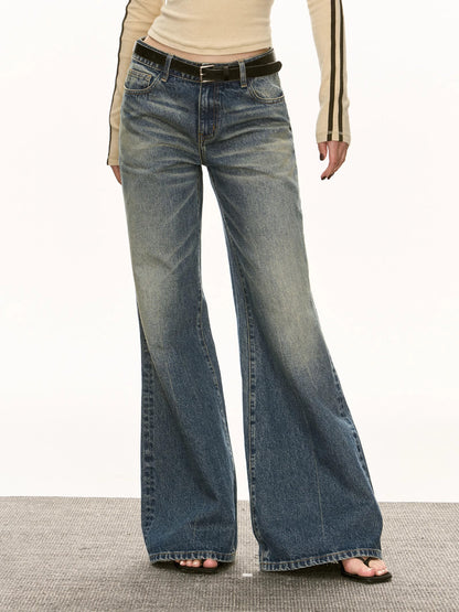 Washed Wide Leg Straight Long Denim Jeans NA5291