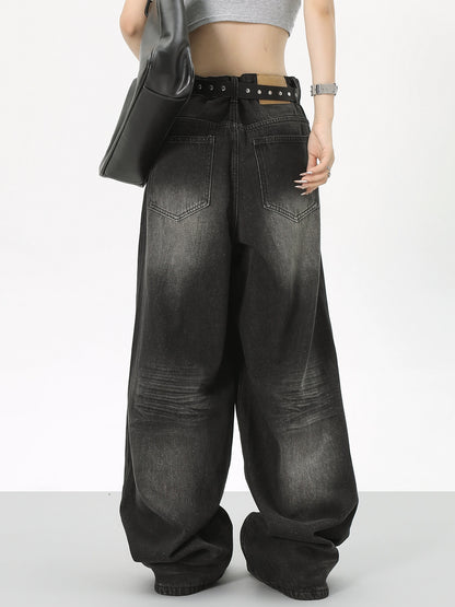 Water Washed Wide Leg Denim Jeans NA2903