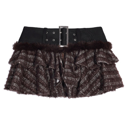 Original Design Patchwork Raw Edge Slim Long Sleeve Shirt & Skirt Setup NA8614