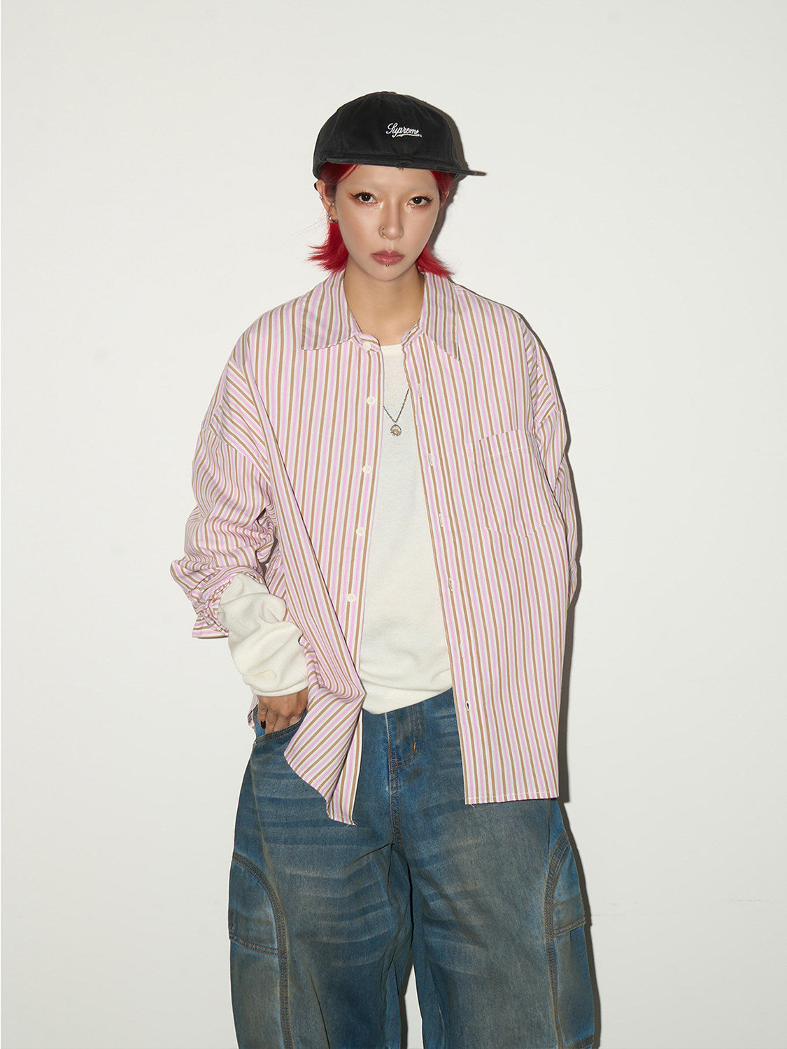 Stripe Oversize Long Sleeve Shirt NA9029