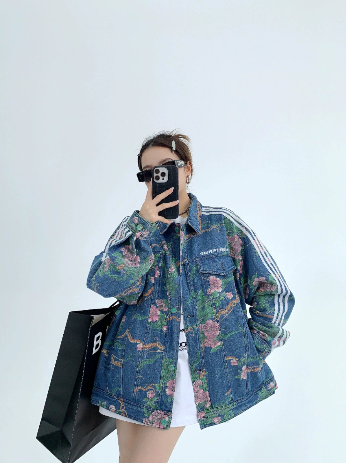 Flower Print Oversize Denim Jacket NA2790