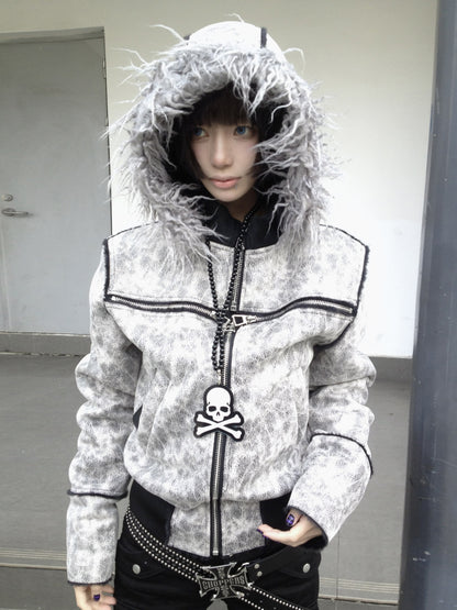 Fur Collar Fitted Hooded Short Puffer Jacket NA8365