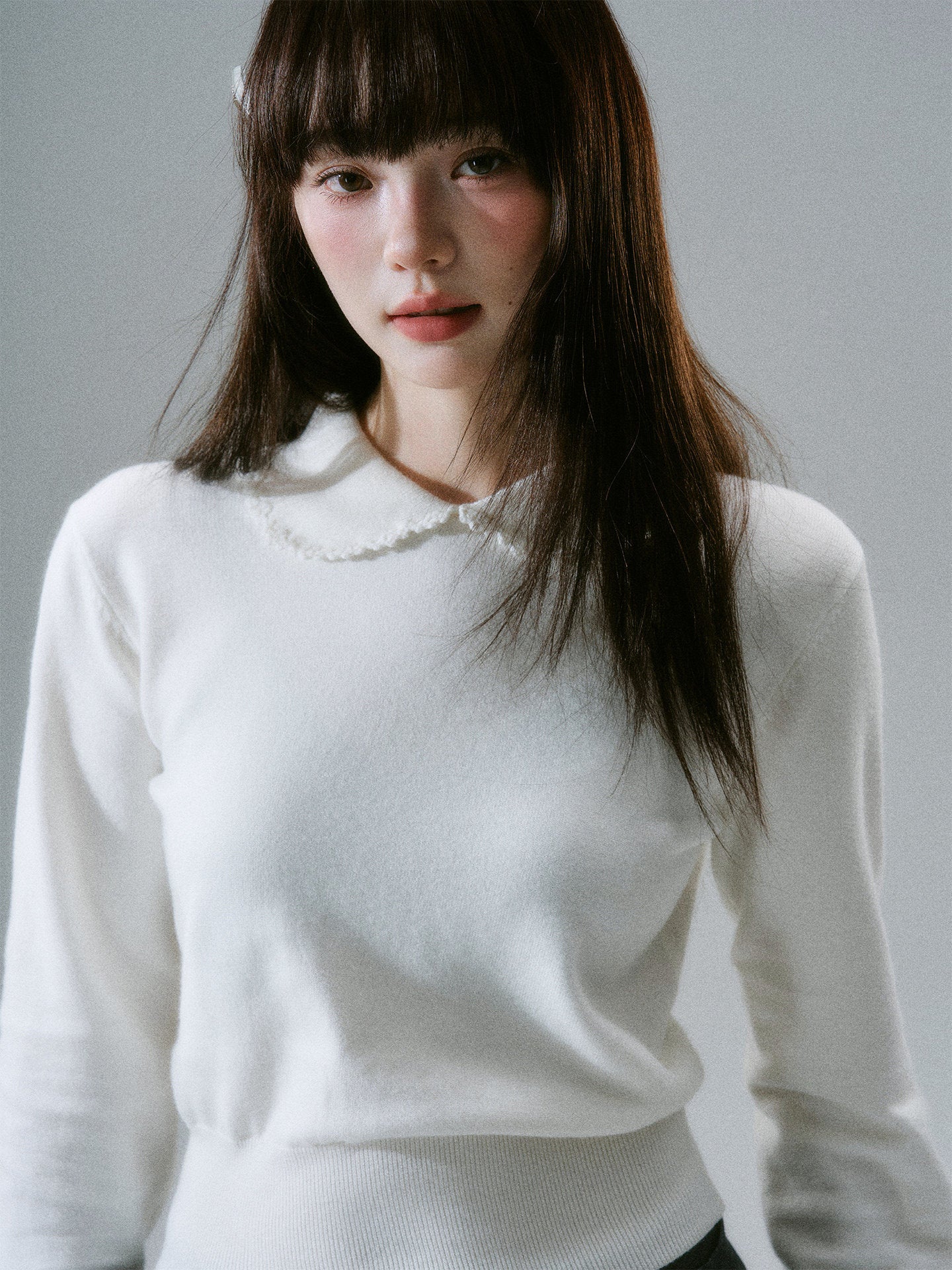 Handmade Crochet Crew Neck Slimming Polo Knit Sweater NA8785