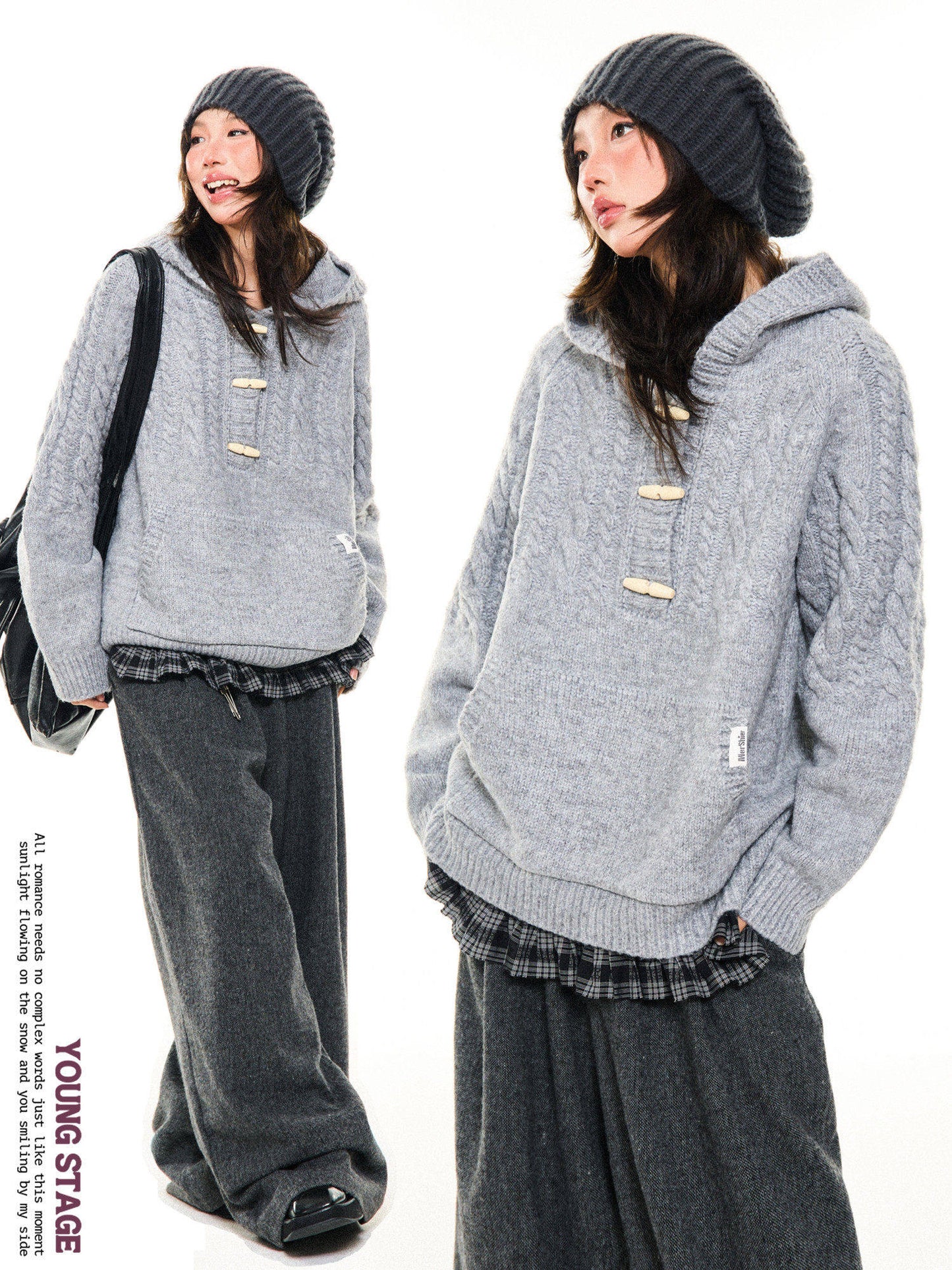 Hooded Toggle-Front Knit Sweater NA9414