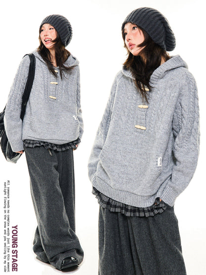 Hooded Toggle-Front Knit Sweater NA9414