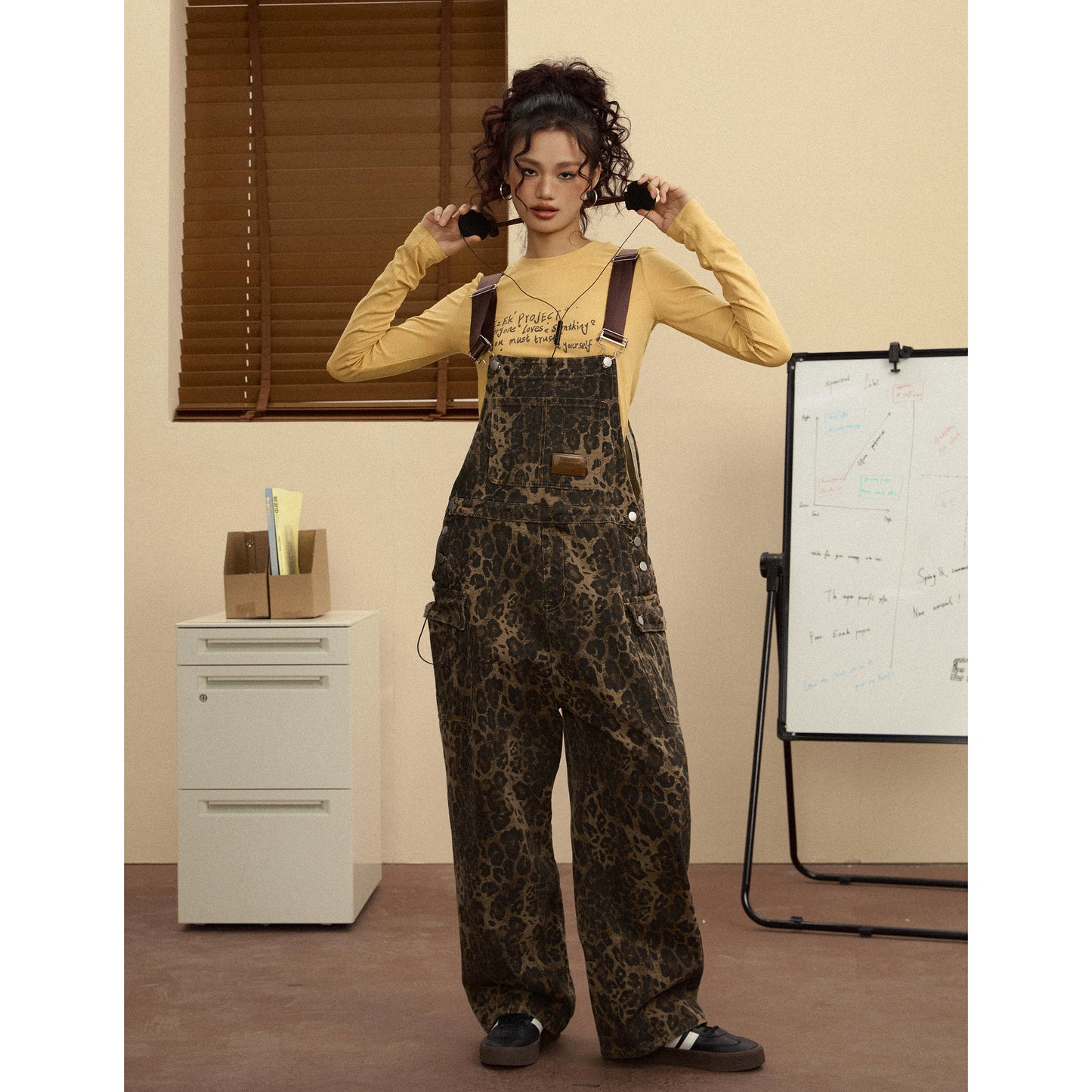 Leopard Pattern Wide-Leg Overalls NA2465