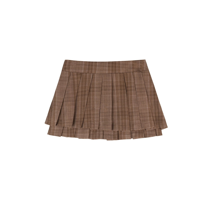 A-line Plaid Pleated Skirt NA3956