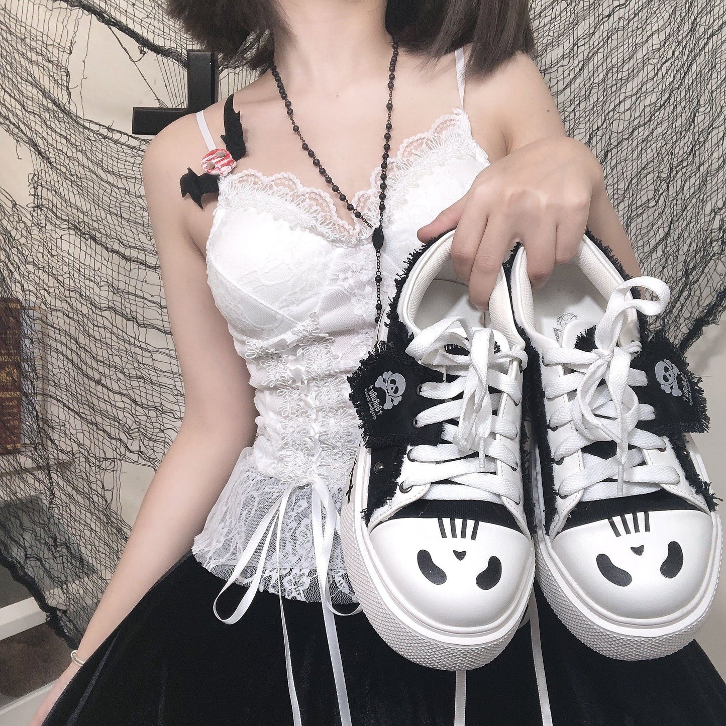 Ghost Monster Flag Canvas Platform Shoes NA8515