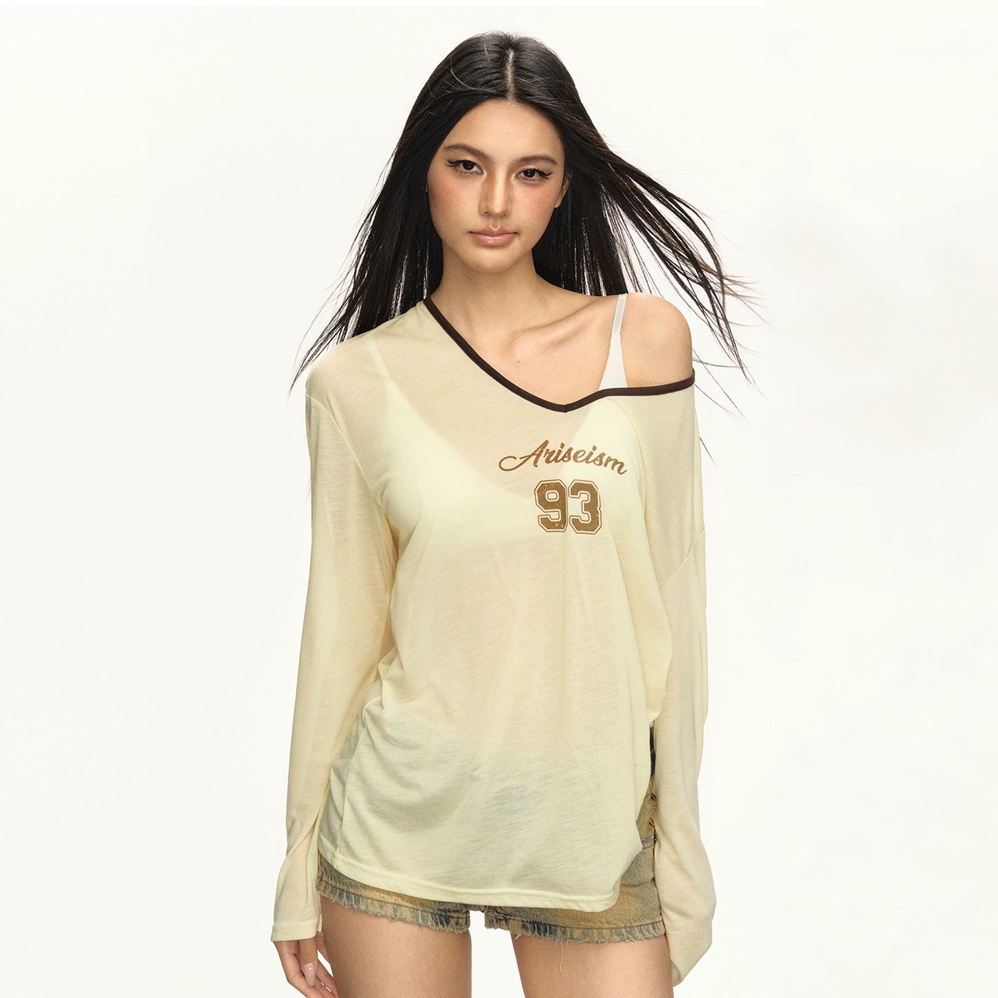 Micro Transparent V-neck Long Sleeve T-Shirt NA5298