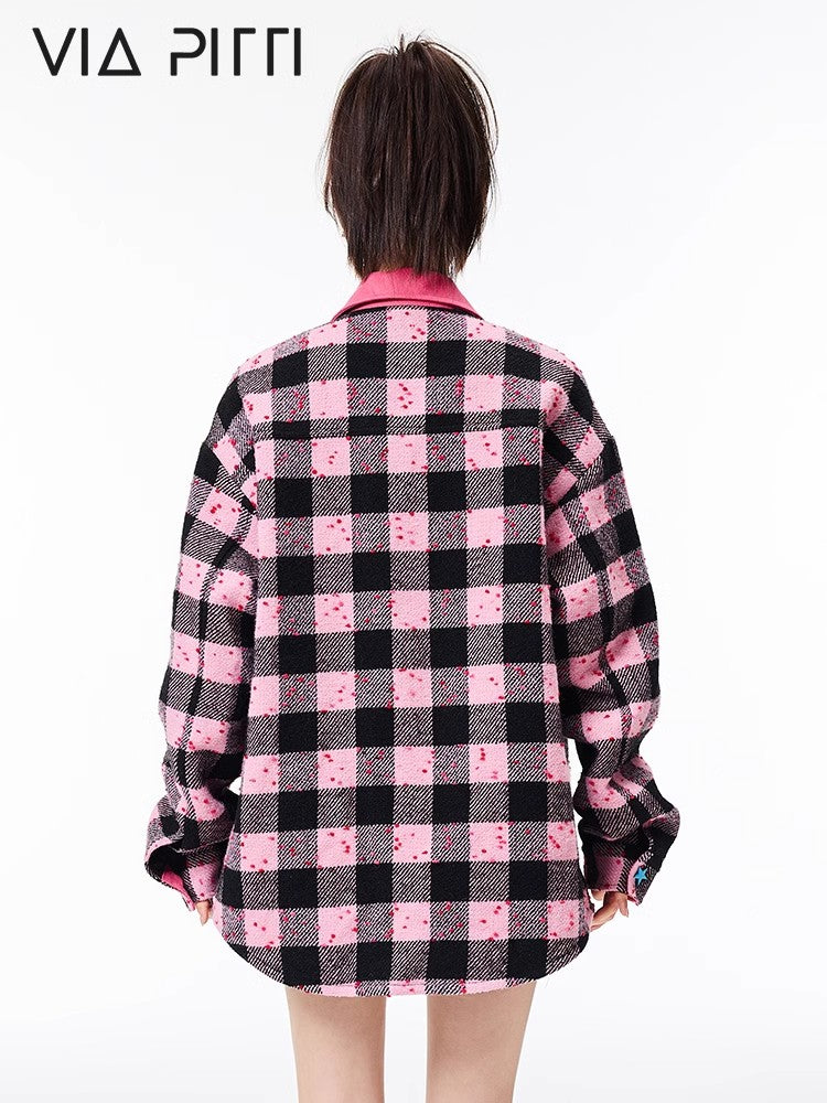 3D Plaid Oversize Shirt Jacket NA5113