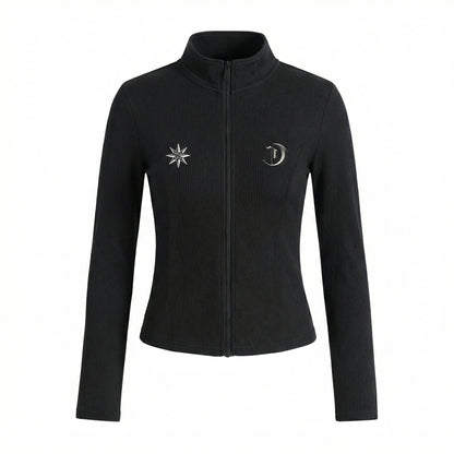 Standing-Collar Zipper Slim Fit Long Sleeve T-Shirt NA8943