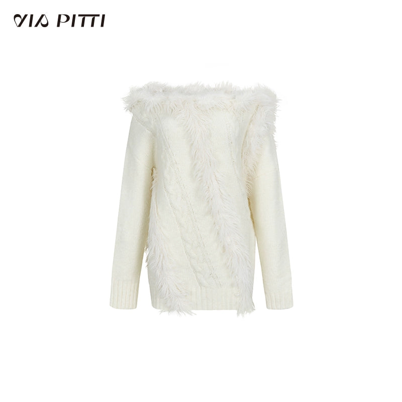 One Shoulder Furry Knit Sweater NA4769