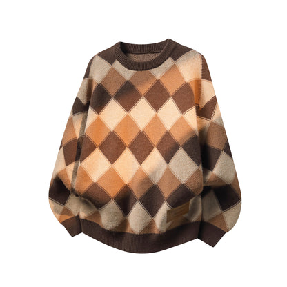 Heavyweight Diamond Pattern Oversize Hooded Knit Cardigan & Knit Sweater NA8871