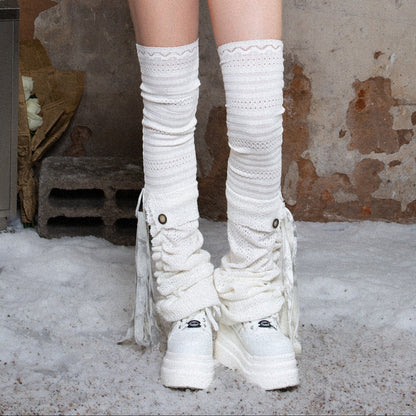 Flared Hem Patchwork Knit Layered Socks NA8354
