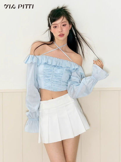 One Shoulder Pleated Thin Shirt NA4789