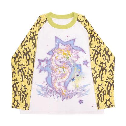 Dragon Print Raglan Long Sleeve T-Shirt NA6639