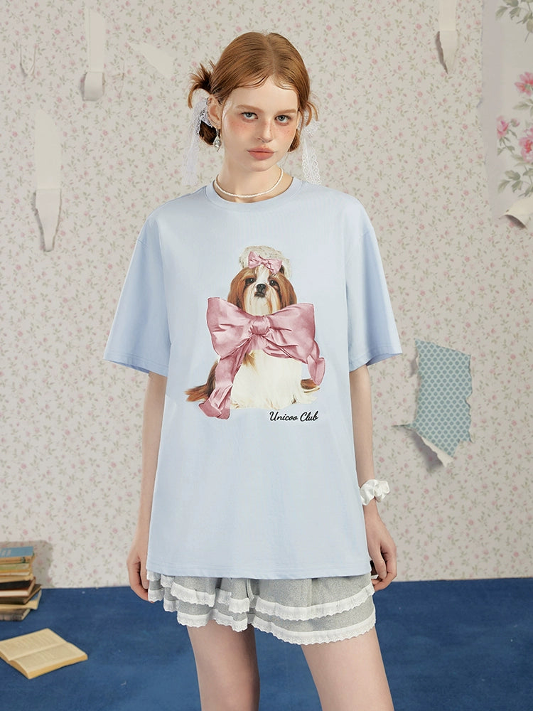 Dog Print Oversize Short Sleeve T-shirt NA3260